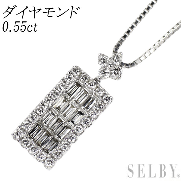 K18WG/Pt850 ダイヤモンド ペンダントネックレス 0.55ct