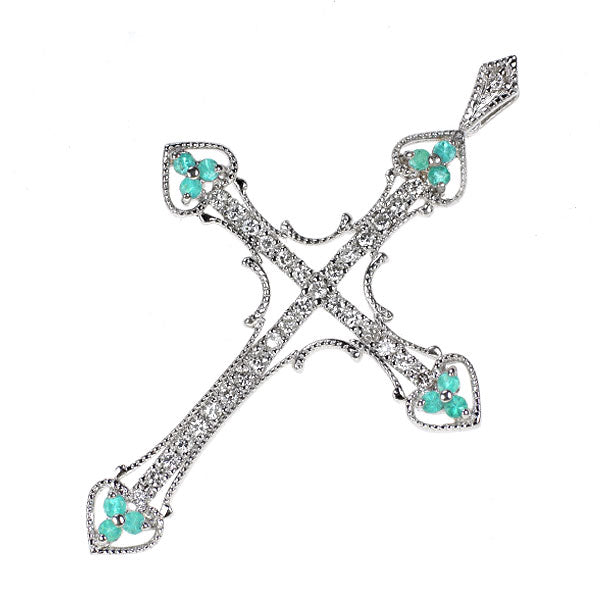 希少 K18WG パライバトルマリン ダイヤモンド ペンダントトップ 0.21ct D0.32ct クロス