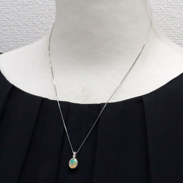 Pt900/ Pt850 ファセットカット オパール ダイヤモンド ペンダントネックレス 0.983ct D0.04ct