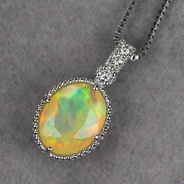 Pt900/ Pt850 ファセットカット オパール ダイヤモンド ペンダントネックレス 0.983ct D0.04ct