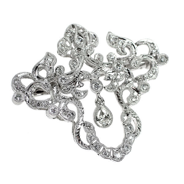 Pt900 ペアシェイプ ダイヤモンド ブローチ兼ペンダントトップ 0.143ct D0.45ct アンティークレース