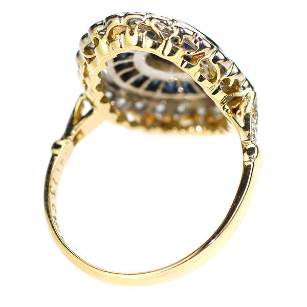 K18YG/WG ダイヤモンド カリブレカットサファイア カクテルリング 0.56ct S1.27ct D0.28ct 海外ヴィンテージ製品