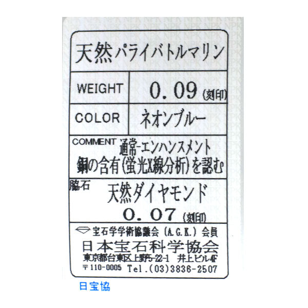 希少 Pt900/Pt850 パライバ トルマリン ダイヤモンド ペンダントネックレス 0.09ct D0.07ct