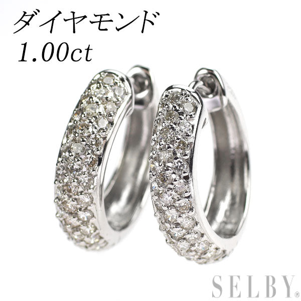 Pt900 ダイヤモンド ピアス 1.00ct フープ  パヴェ