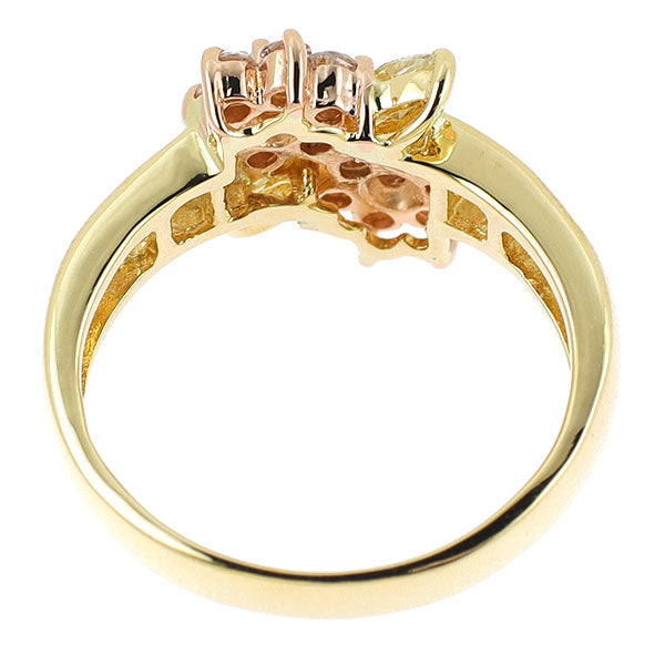 希少 K18YG/PG 天然ピンク/イエロー ダイヤモンド リング 0.80ct フラワー