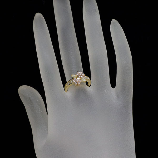 希少 K18YG/PG 天然ピンク/イエロー ダイヤモンド リング 0.80ct フラワー