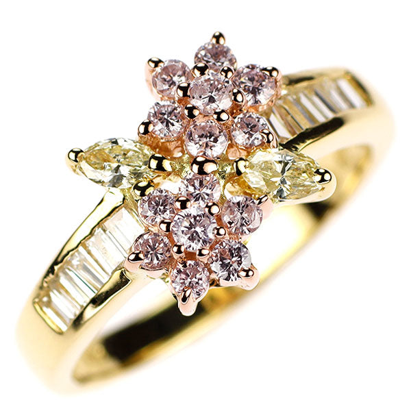 希少 K18YG/PG 天然ピンク/イエロー ダイヤモンド リング 0.80ct フラワー