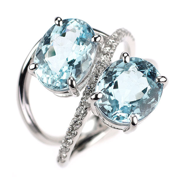 Pt900 アクアマリン ダイヤモンド リング D0.26ct