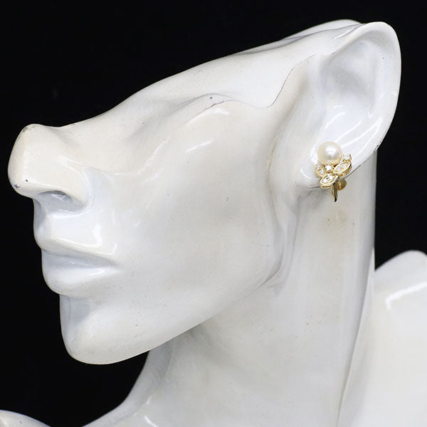 ポーラ K18YG アコヤ 真珠 ダイヤモンド イヤリング 径約8.0mm D0.29ct