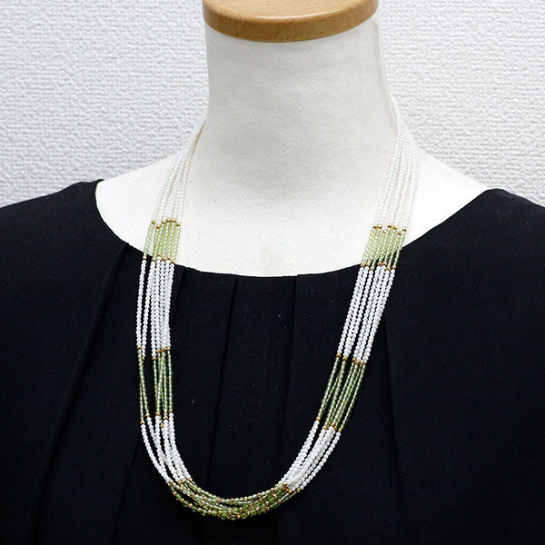 K14YG 白珊瑚/サンゴ ペリドット ネックレス 径約 2.3-2.5mm 7連