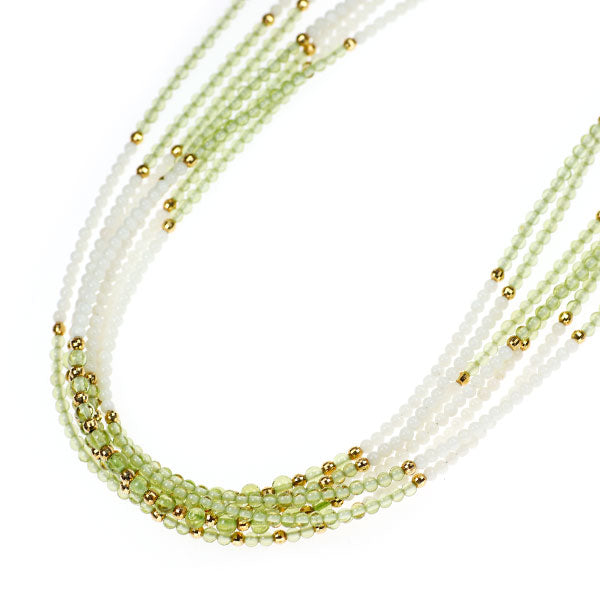 K14YG 白珊瑚/サンゴ ペリドット ネックレス 径約 2.3-2.5mm 7連