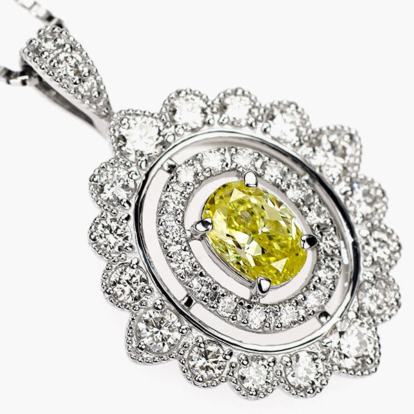 Pt950/ Pt850 天然イエロー ダイヤモンド ペンダントネックレス 0.625ct FIY I1 D0.84ct