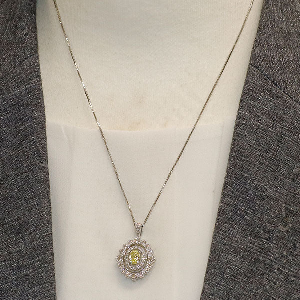 Pt950/ Pt850 天然イエロー ダイヤモンド ペンダントネックレス 0.625ct FIY I1 D0.84ct