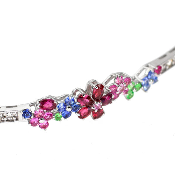 K18WG ルビー カラーサファイア グリーンガーネット ダイヤモンド バングル D0.50ct フラワー