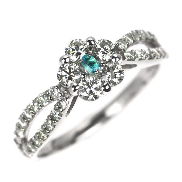 Pt950 パライバトルマリン ダイヤモンド リング 0.02ct D0.69ct フラワー