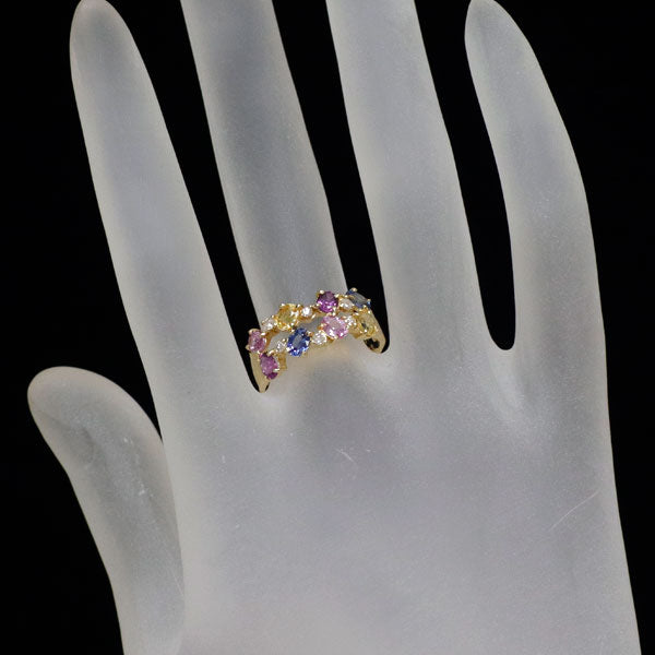 K18YG カラーサファイア ダイヤモンド リング 1.72ct D0.12ct