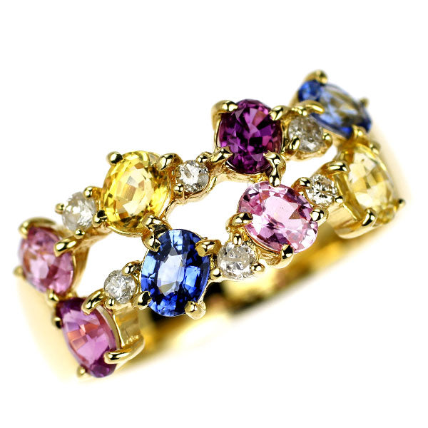 K18YG カラーサファイア ダイヤモンド リング 1.72ct D0.12ct