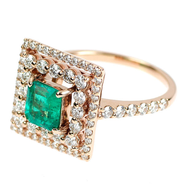 K18PG エメラルド ダイヤモンド リング 0.93ct D1.05ct