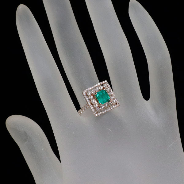 K18PG エメラルド ダイヤモンド リング 0.93ct D1.05ct