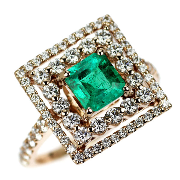 K18PG エメラルド ダイヤモンド リング 0.93ct D1.05ct