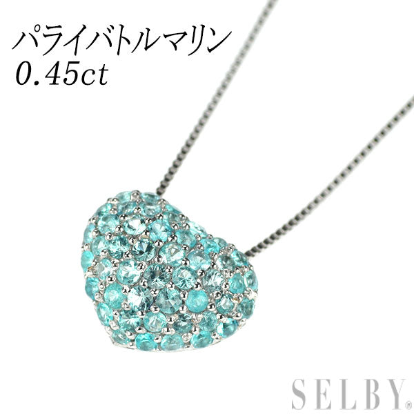 K18WG/ Pt950 パライバトルマリン ペンダントネックレス 0.45ct ハート