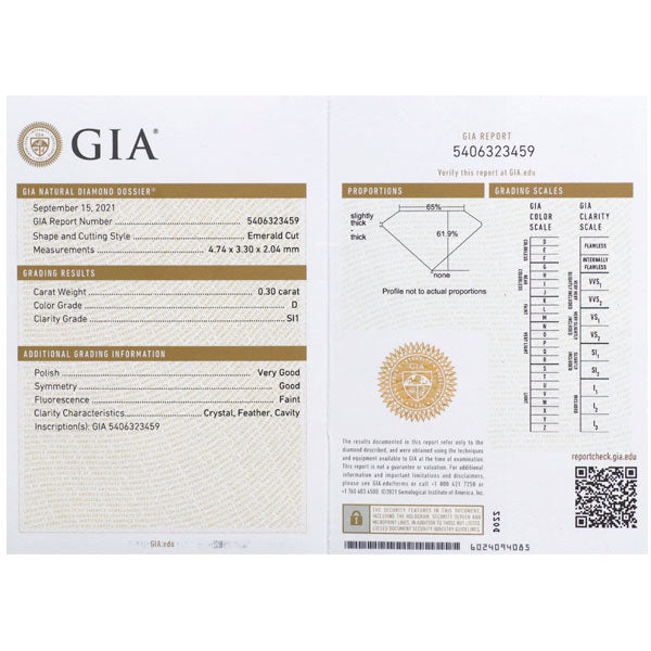 Pt950 エメラルドカット ダイヤモンド リング 0.30ct D SI1 VG/G
