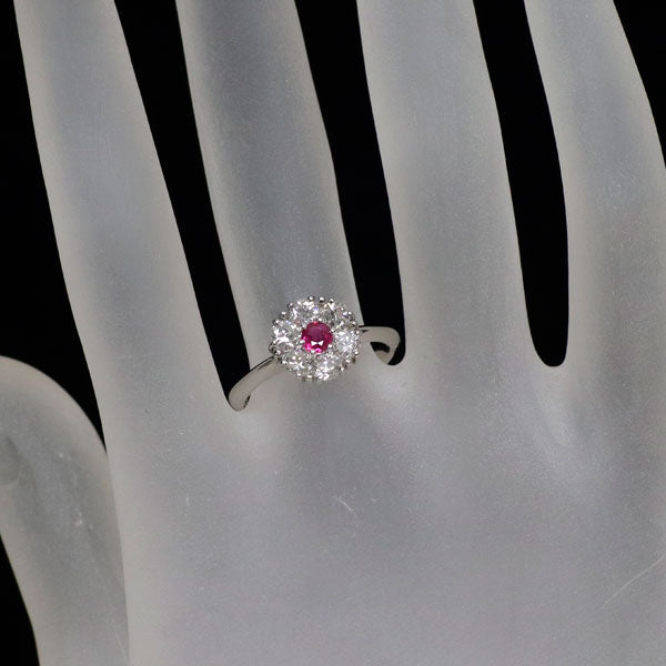 Pt900 ルビー ダイヤモンド リング 0.24ct D0.78ct フラワー