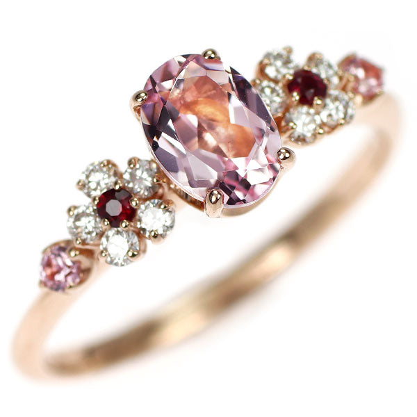 K18PG モルガナイト ダイヤモンド ピンクサファイア ルビー リング 0.70ct D0.18ct PS0.08ct R0.05ct