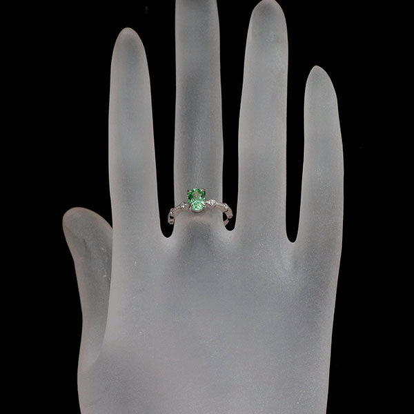 Pt900 蛍光 グロッシュラーライト/ミント ガーネット ダイヤモンド リング 0.94ct D0.033ct