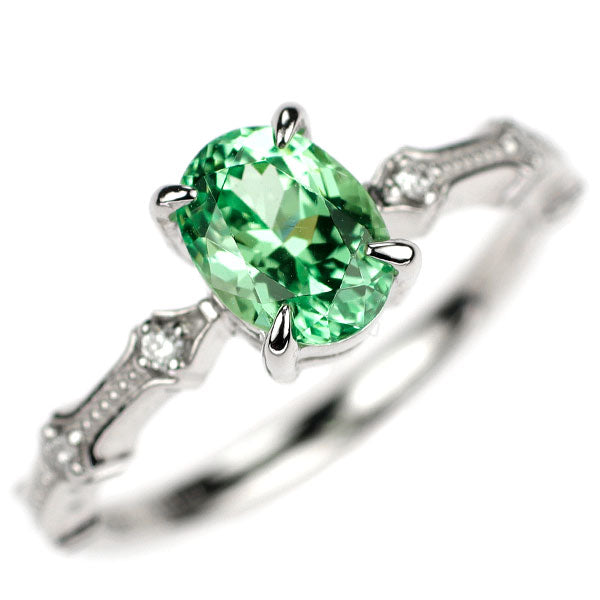 Pt900 蛍光 グロッシュラーライト/ミント ガーネット ダイヤモンド リング 0.94ct D0.033ct