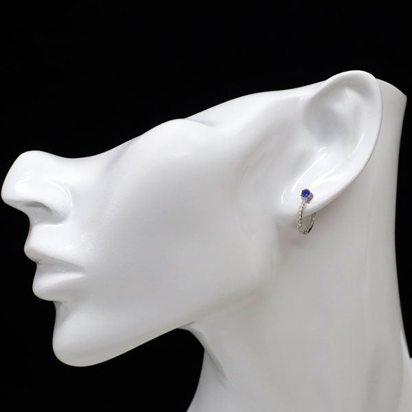 K18WG サファイア ダイヤモンド ピアス 0.28ct D0.16ct フープ