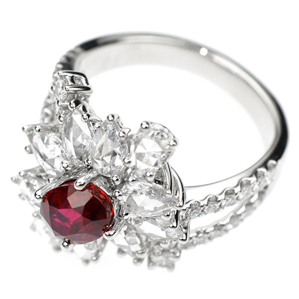 Pt950 タイ産ルビー ローズカットダイヤモンド リング 1.36ct D1.63ct