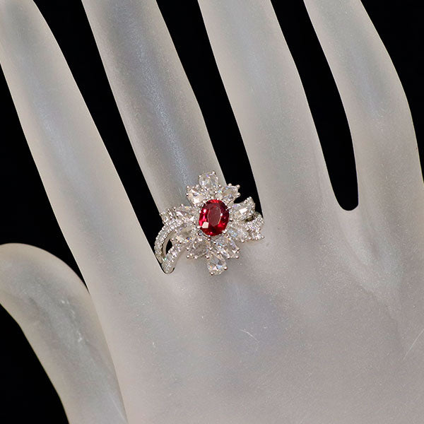 Pt950 タイ産ルビー ローズカットダイヤモンド リング 1.36ct D1.63ct