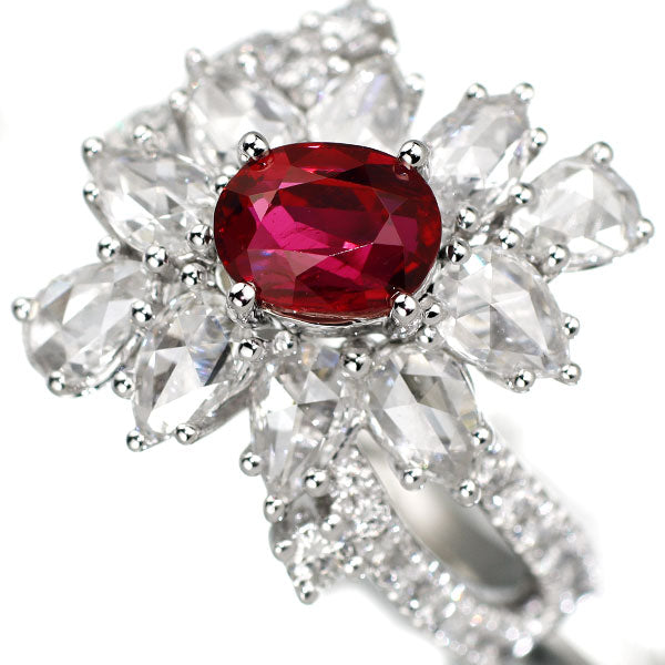 Pt950 タイ産ルビー ローズカットダイヤモンド リング 1.36ct D1.63ct
