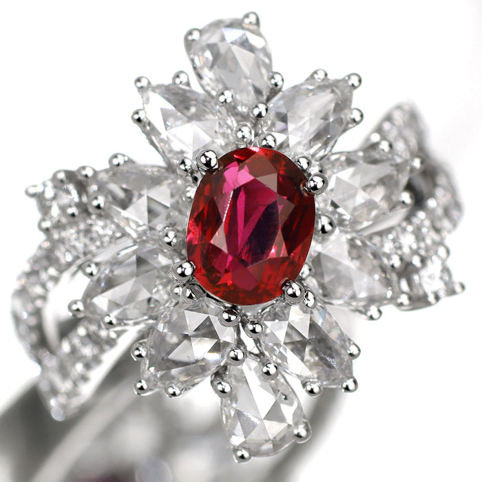 Pt950 タイ産ルビー ローズカットダイヤモンド リング 1.36ct D1.63ct
