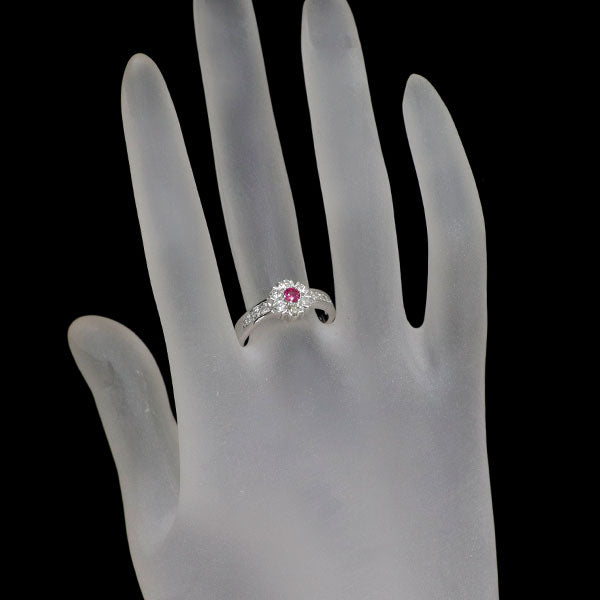 K18WG ルビー ダイヤモンド リング 0.15ct D0.58ct フラワー