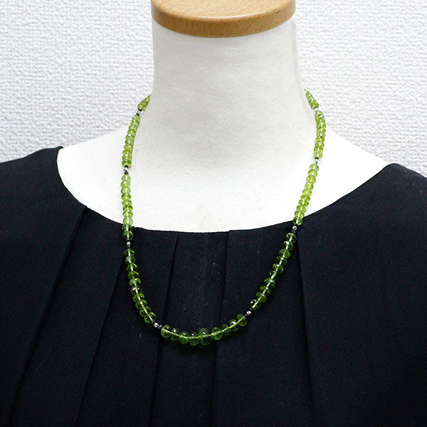 K18WG ペリドット ブラックダイヤモンド ネックレス 145.00ct