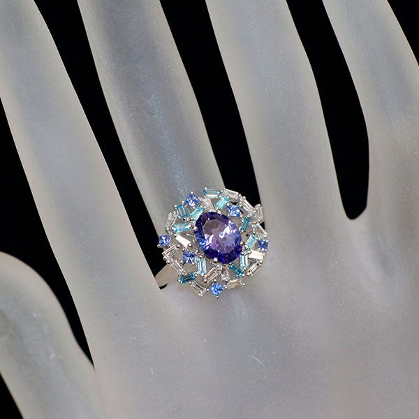 K18WG タンザナイト サファイア パライバトルマリン ダイヤモンド リング 1.55ct S0.20ct T0.10ct D0.24ct