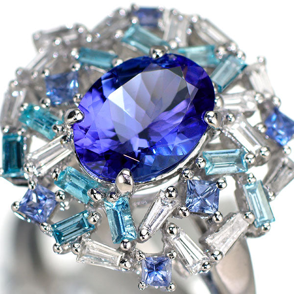 K18WG タンザナイト サファイア パライバトルマリン ダイヤモンド リング 1.55ct S0.20ct T0.10ct D0.24ct