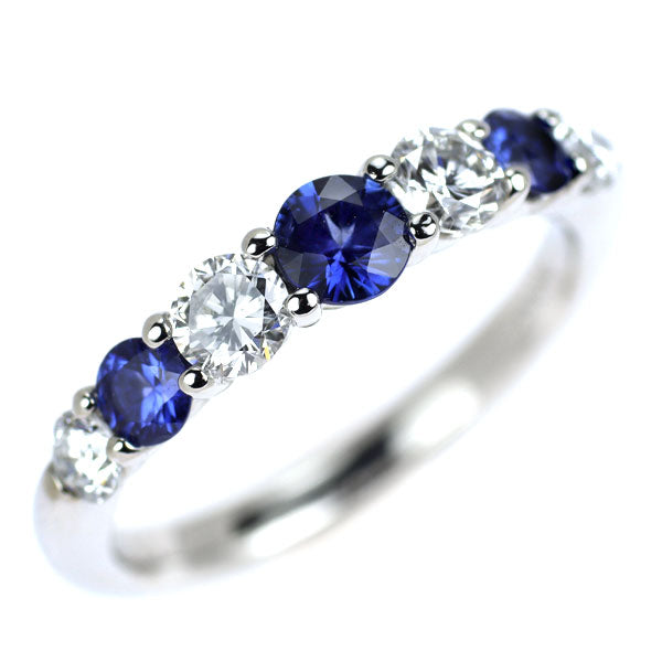 Pt900 サファイア ダイヤモンド リング 0.62ct D0.55ct 一文字
