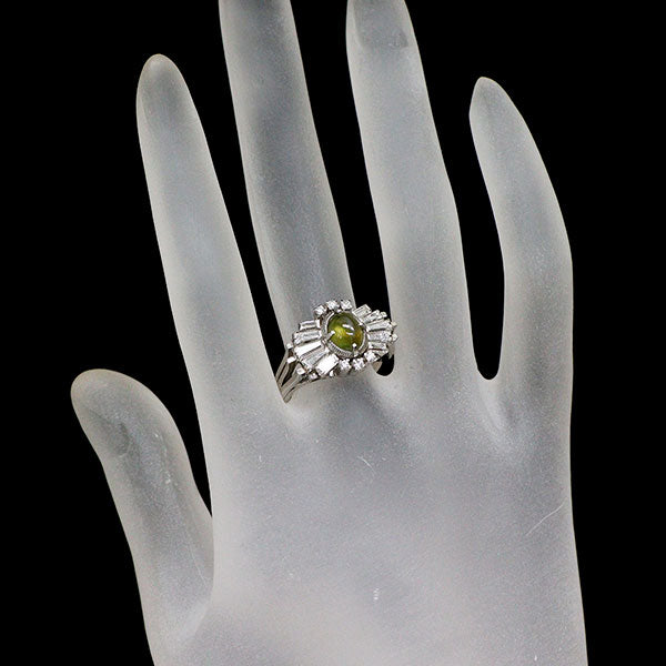 Pt850 クリソベリル キャッツアイ ダイヤモンド リング D1.52ct 陽刻ヴィンテージ製品 昭和レトロ彫金【ヒスコレ】ハンドメイド