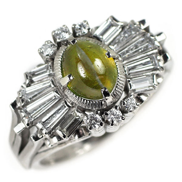 Pt850 クリソベリル キャッツアイ ダイヤモンド リング D1.52ct 陽刻ヴィンテージ製品 昭和レトロ彫金【ヒスコレ】ハンドメイド