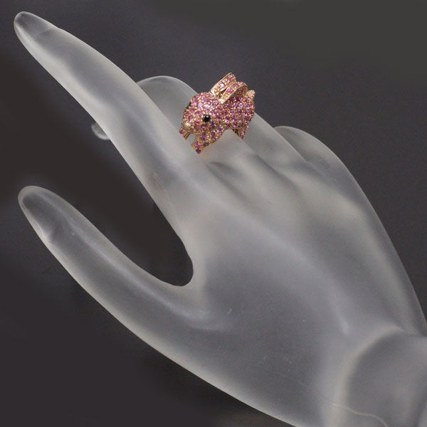 K18PG ピンクサファイア ブラックダイヤモンド リング 3.00ct BD0.07ct うさぎ パヴェ
