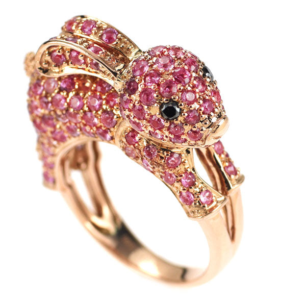 K18PG ピンクサファイア ブラックダイヤモンド リング 3.00ct BD0.07ct うさぎ パヴェ