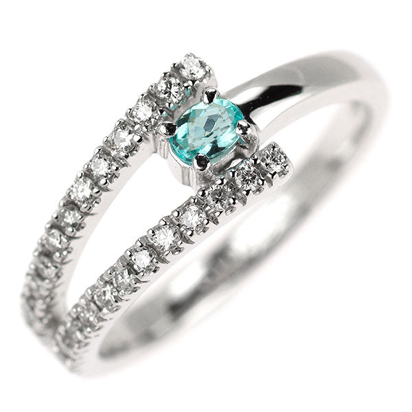 K18WG パライバトルマリン ダイヤモンド リング 0.105ct D0.16ct