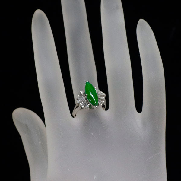 Pt900 樹脂含浸なし 翡翠/ヒスイ ダイヤモンド リング D0.79ct 陽刻ヴィンテージ製品【ヒスコレ】