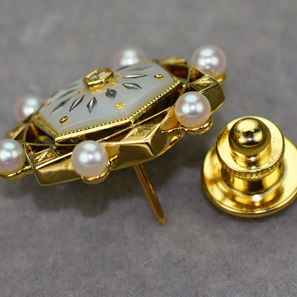 ミキモト K18YG アコヤベビー真珠/パール シェル ダイヤモンド ブローチ 直径約3.2mm ピクウェ