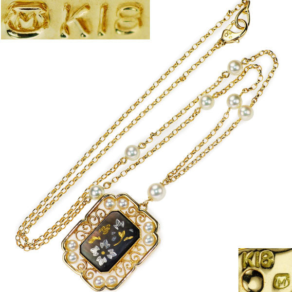 ミキモト K18YG アコヤ真珠/パール シェル ペンダントネックレス 直径約3.1-4.9mm ピクウェ リバーシブル