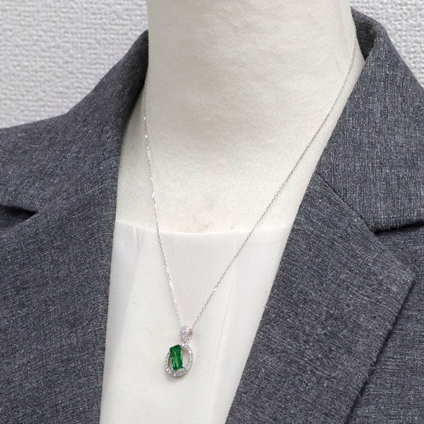 K18WG グリーングロッシュラーガーネット ダイヤモンド ペンダントネックレス 2.13ct D0.425ct