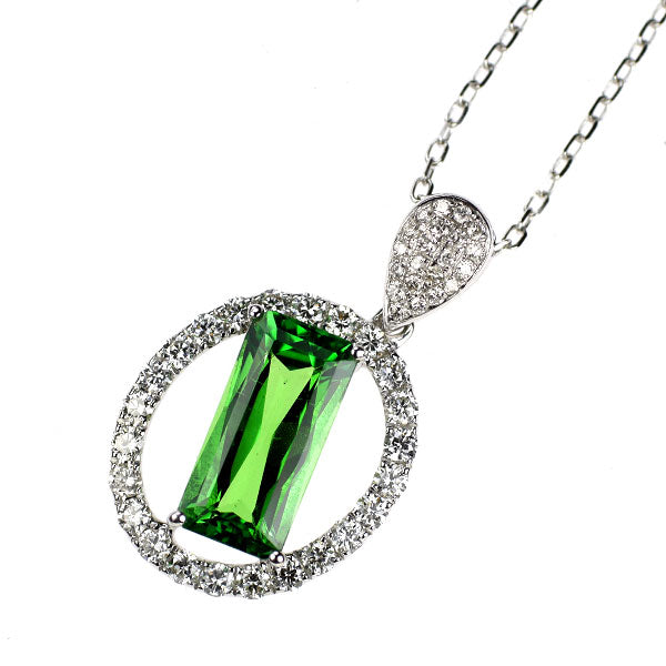 K18WG グリーングロッシュラーガーネット ダイヤモンド ペンダントネックレス 2.13ct D0.425ct